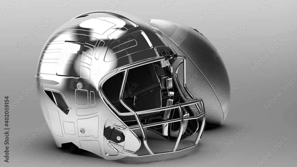 Fototapeta premium American football helmet and ball. 3D illustration. 3D high quality rendering.