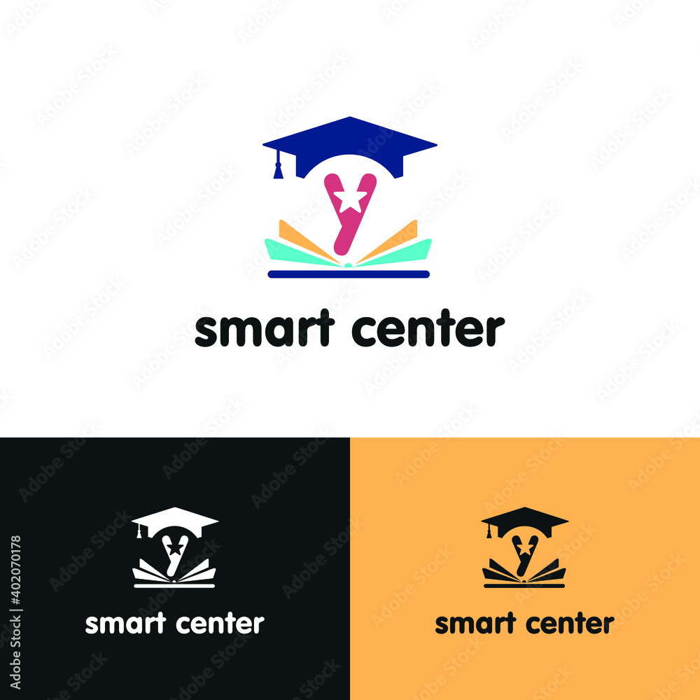 Education and academy letter y logo concept with opened book, star, and graduation cap. Course and training logo style vector template Education and academy letter y logo concept with opened book, star, and graduation cap. Course and training logo style vector template