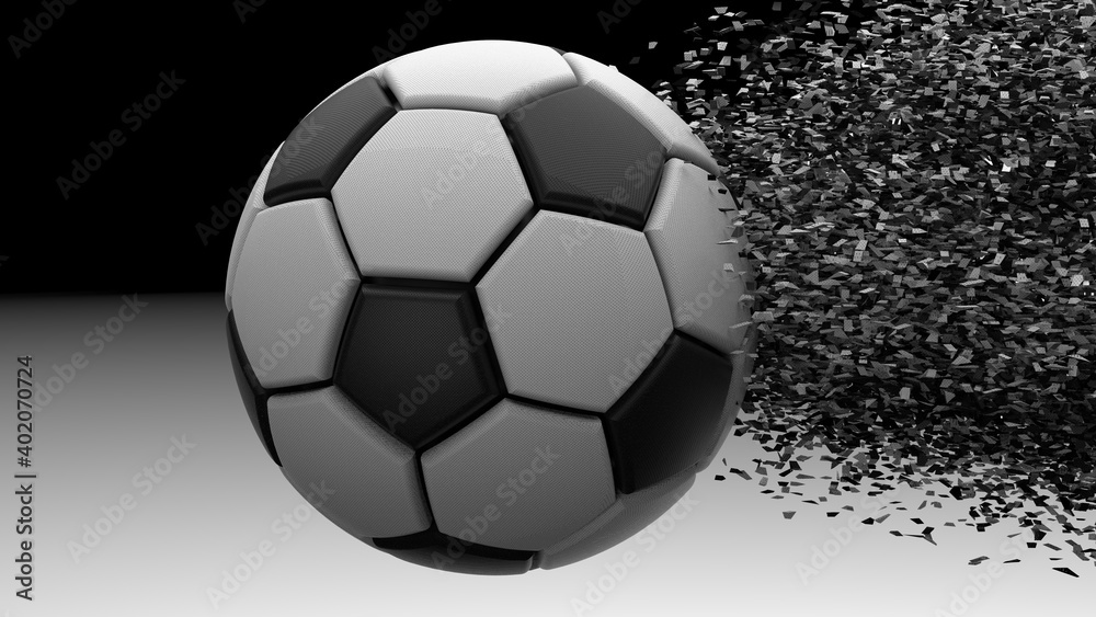Fototapeta premium Soccer ball with Particles under Black Background. 3D sketch design and illustration. 3D CG. 3D high quality rendering. 