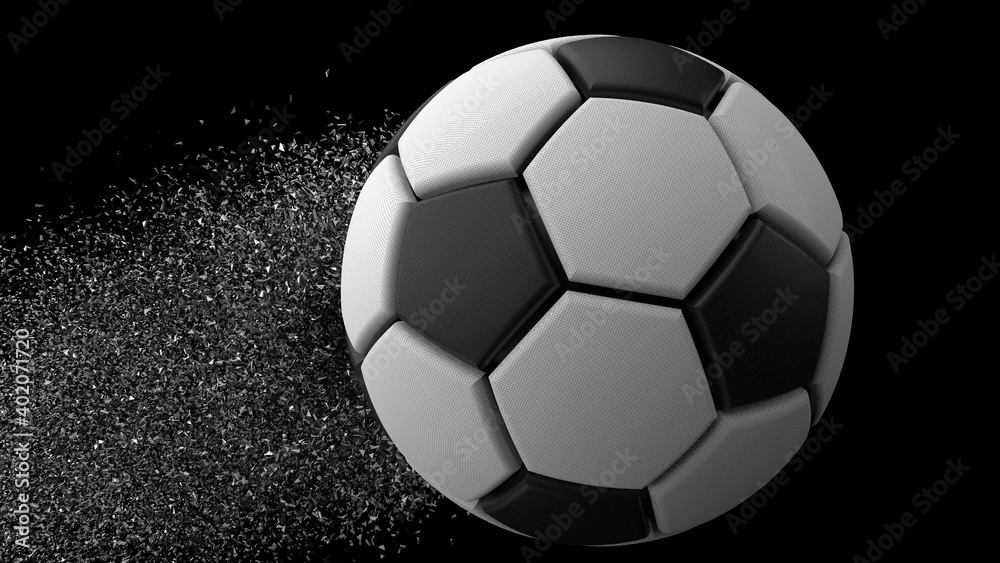 Naklejka premium Soccer ball with Particles under Black Background. 3D sketch design and illustration. 3D CG. 3D high quality rendering.