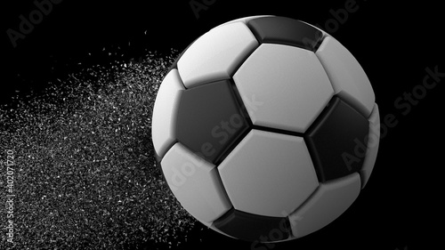 Soccer ball with Particles under Black Background. 3D sketch design and illustration. 3D CG. 3D high quality rendering.  