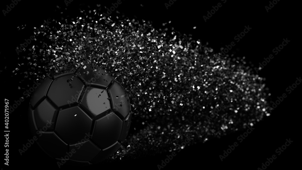 Naklejka premium Soccer ball with Particles under Black Background. 3D sketch design and illustration. 3D CG. 3D high quality rendering. 