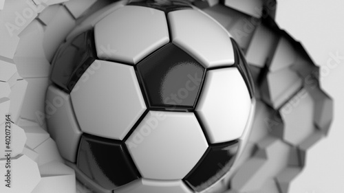 Soccer ball with Particles under Black Background. 3D sketch design and illustration. 3D CG. 3D high quality rendering.	
