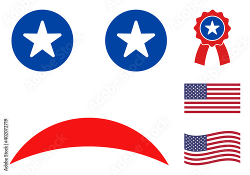 Sad mood icon in blue and red colors with stars. Sad mood illustration style uses American official colors of Democratic and Republican political parties, and star shapes. Simple sad mood vector sign,