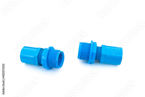 Pvc pipe fittings on white background.