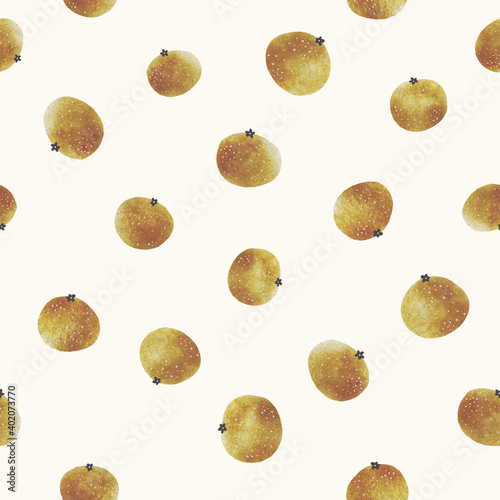 Seamless texture of orange. Hand drawn sketch watercolour painting on simple background. 