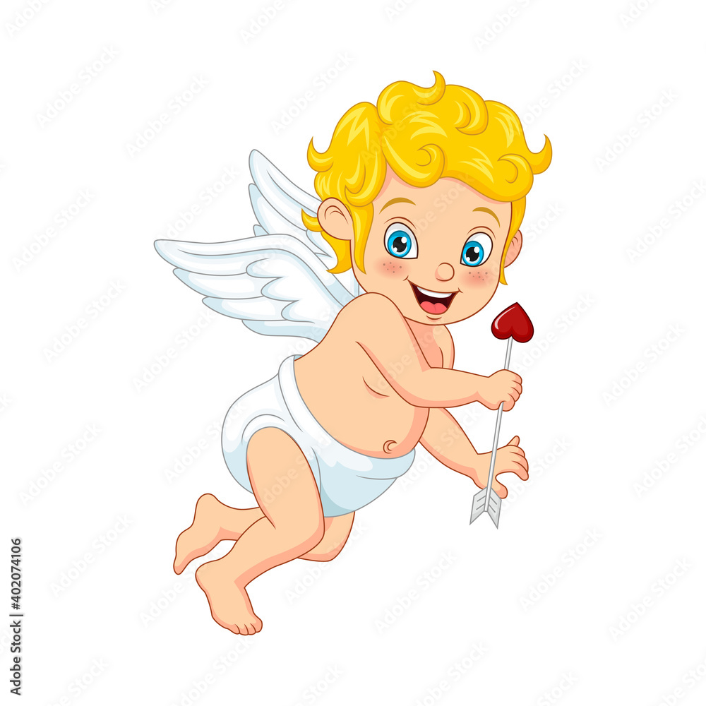 Cartoon cute little cupid holding arrows Cartoon cute little cupid holding arrows