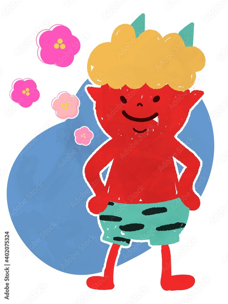 節分用子ども赤鬼と梅の花のベクター Stock Vector Adobe Stock