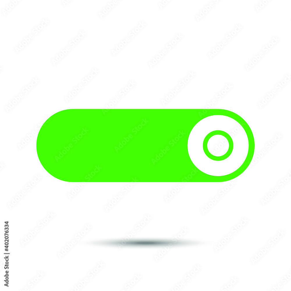 Obraz premium On Off switch slider style power buttons with green button background, The On buttons are enclosed in green and white circle with shadow 