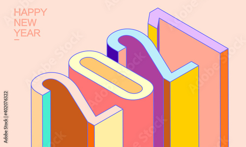 2021 isometric 3d letters, typography numbers, happy new year illustration.	
