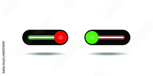 On Off Push style power buttons, The Off buttons are enclosed in red, The On buttons are enclosed in green with white background.