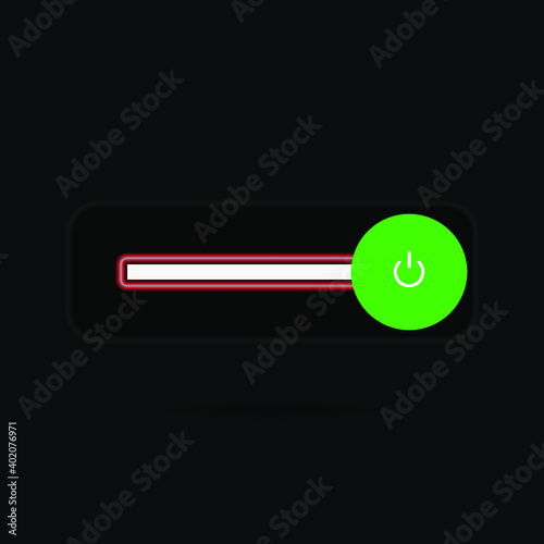 On Off Push style power buttons, The Off buttons are enclosed in red, The On buttons are enclosed in green with black background.
