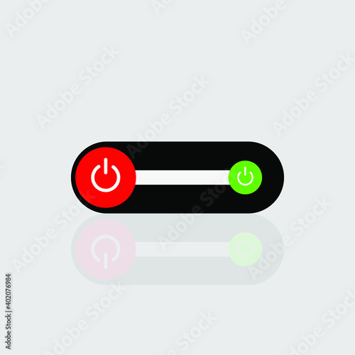 On Off Push style power buttons, The Off buttons are enclosed in red, The On buttons are enclosed in green with white background.