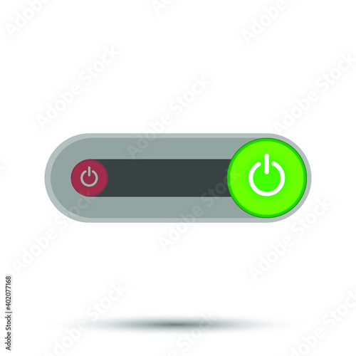 On Off Push style power buttons, The Off buttons are enclosed in red, The On buttons are enclosed in green with white background.