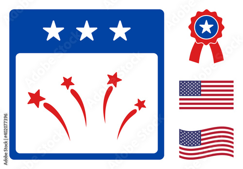 Celebration calendar day icon in blue and red colors with stars. Celebration calendar day illustration style uses American official colors of Democratic and Republican political parties,