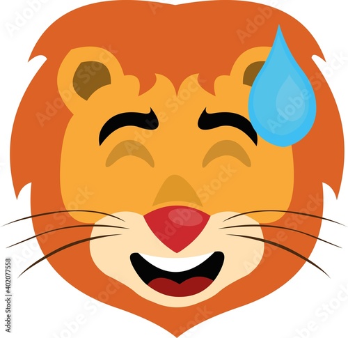 Vector illustration of the face of a cartoon lion, with a worried expression