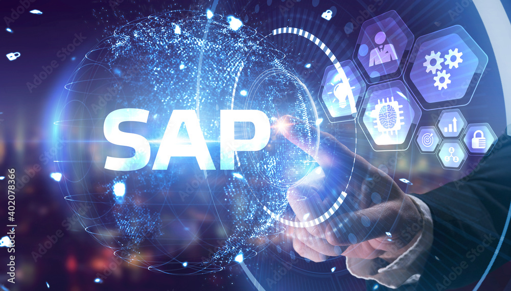 SAP System Software Automation concept on virtual screen data center. Business, modern technology, internet and networking concept SAP System Software Automation concept on virtual screen data center. Business, modern technology, internet and networking concept