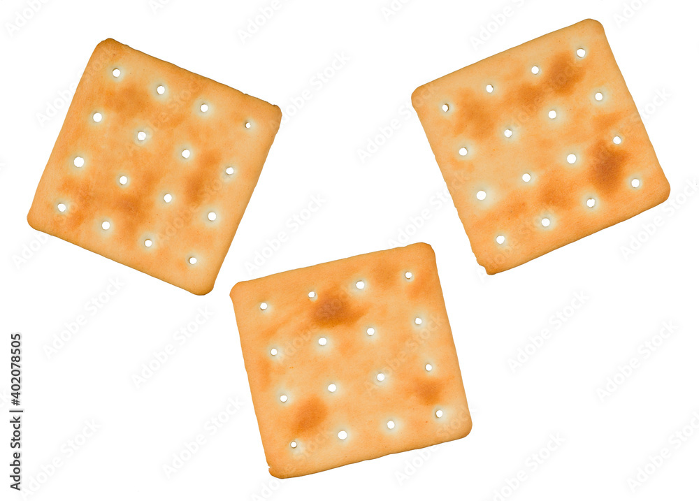 dry cracker biscuit isolated on white background, top view