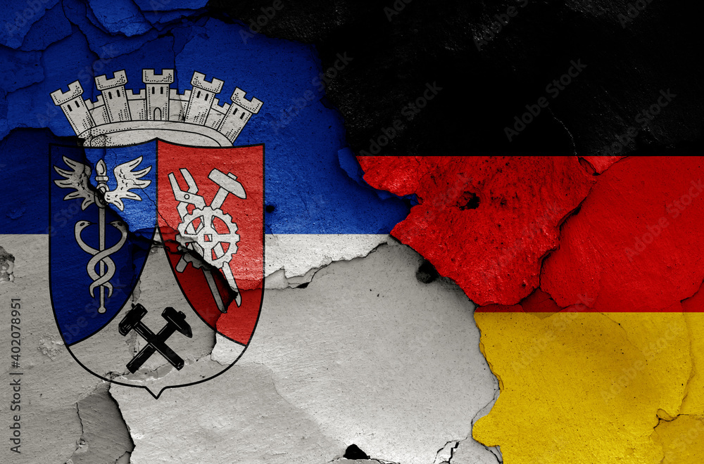 flags of Oberhausen and Germany painted on cracked wall