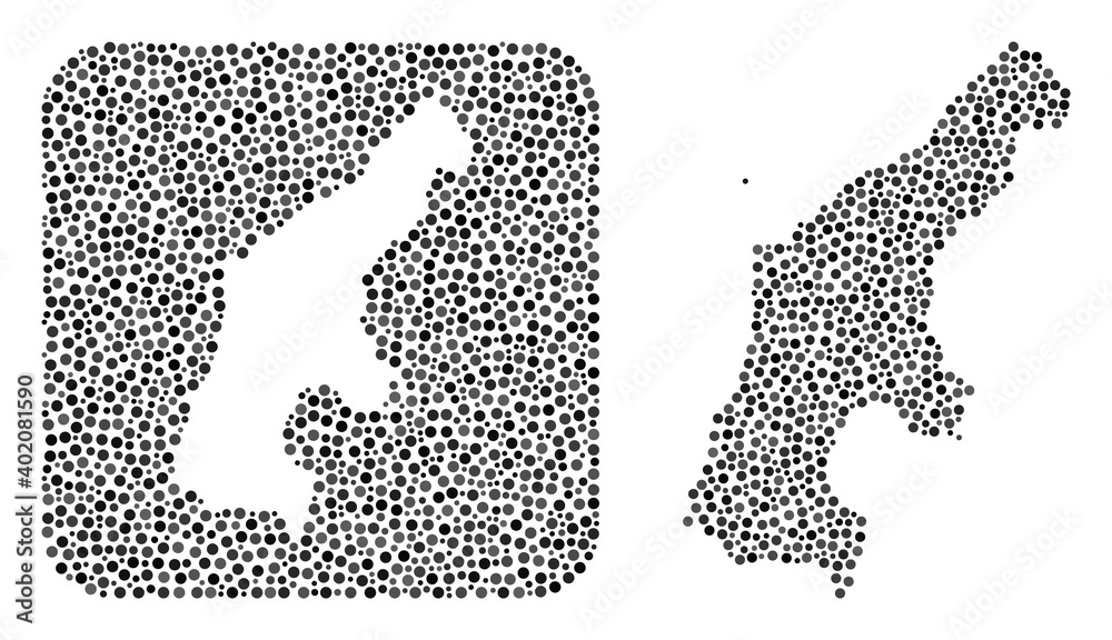 Map of Saipan Island mosaic composed with round dots and hole. Vector map of Saipan Island collage of round dots in various sizes and grey color tones. Created for abstract promotion.