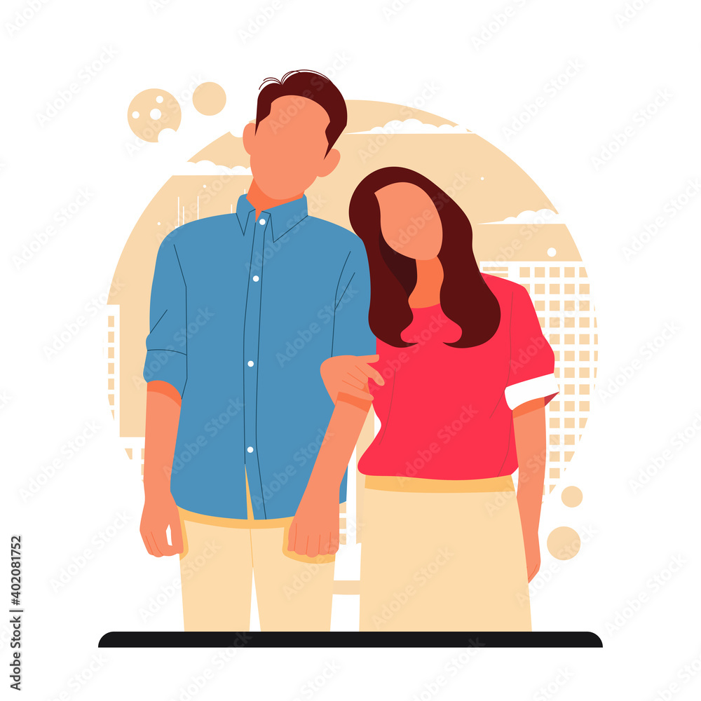portrait of romantic couple for valentines day. flat design concept. vector illustration portrait of romantic couple for valentines day. flat design concept. vector illustration