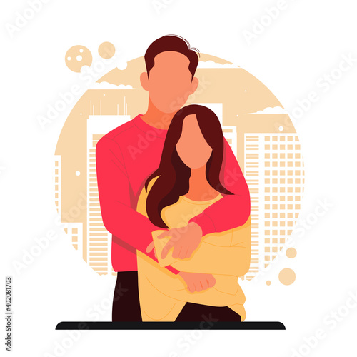 portrait of romantic couple for valentines day. flat design concept. vector illustration