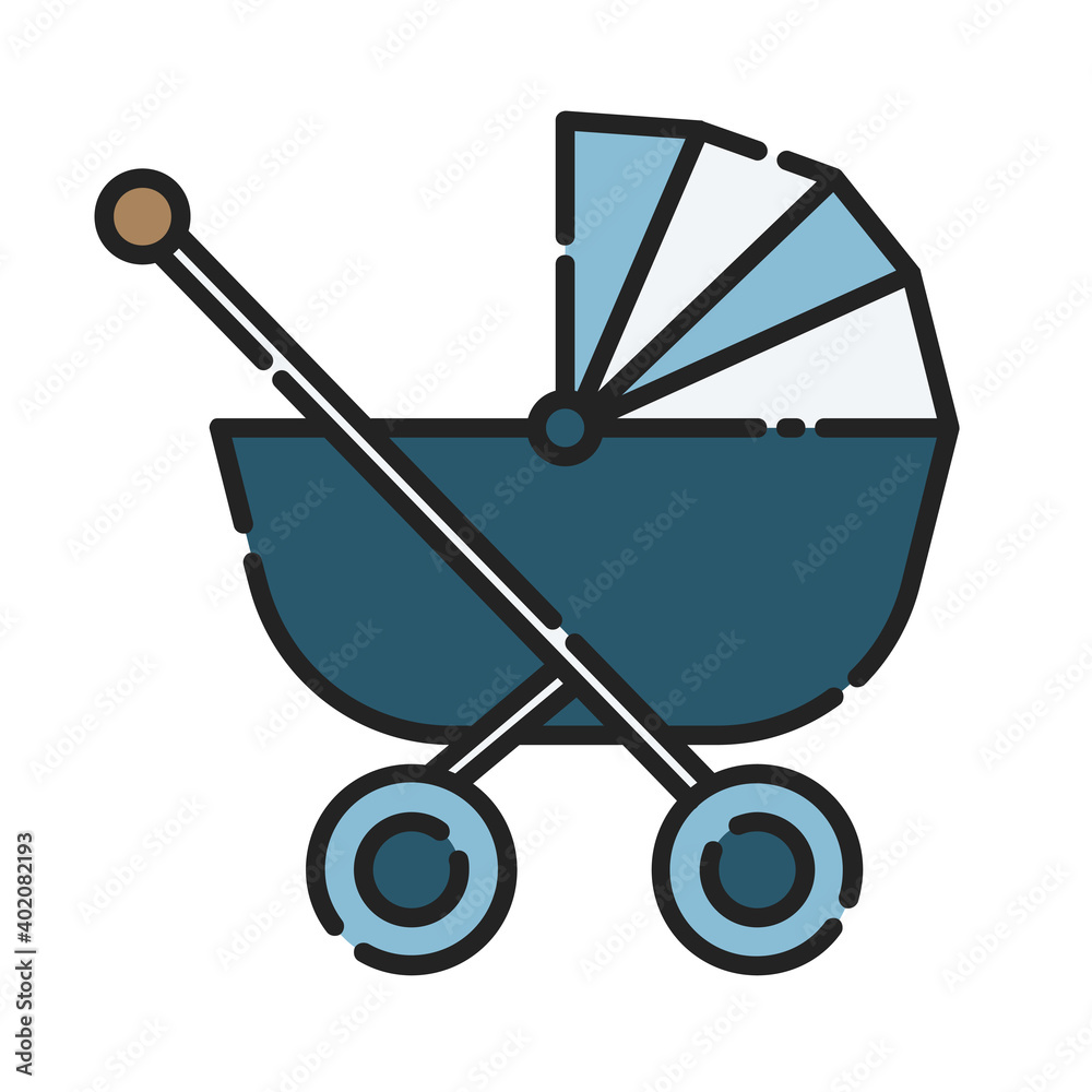 Baby Stroller, Icon Design. Vector, Clip Art, Illustration, Color Icon design ,Lineal Icon Color.