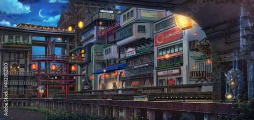 Light City - Midnight , Anime background , Illustration © Deztinie