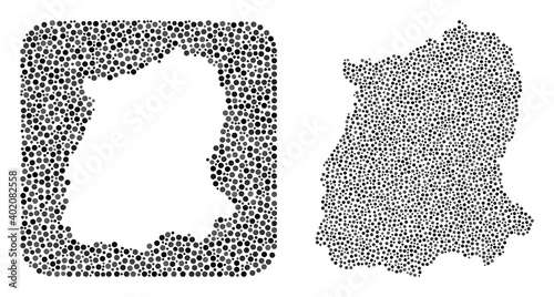 Map of Sikkim State mosaic designed with rounded items and subtracted space. Vector map of Sikkim State mosaic of spheric blots in variable sizes and gray shades. Designed for abstract propaganda.