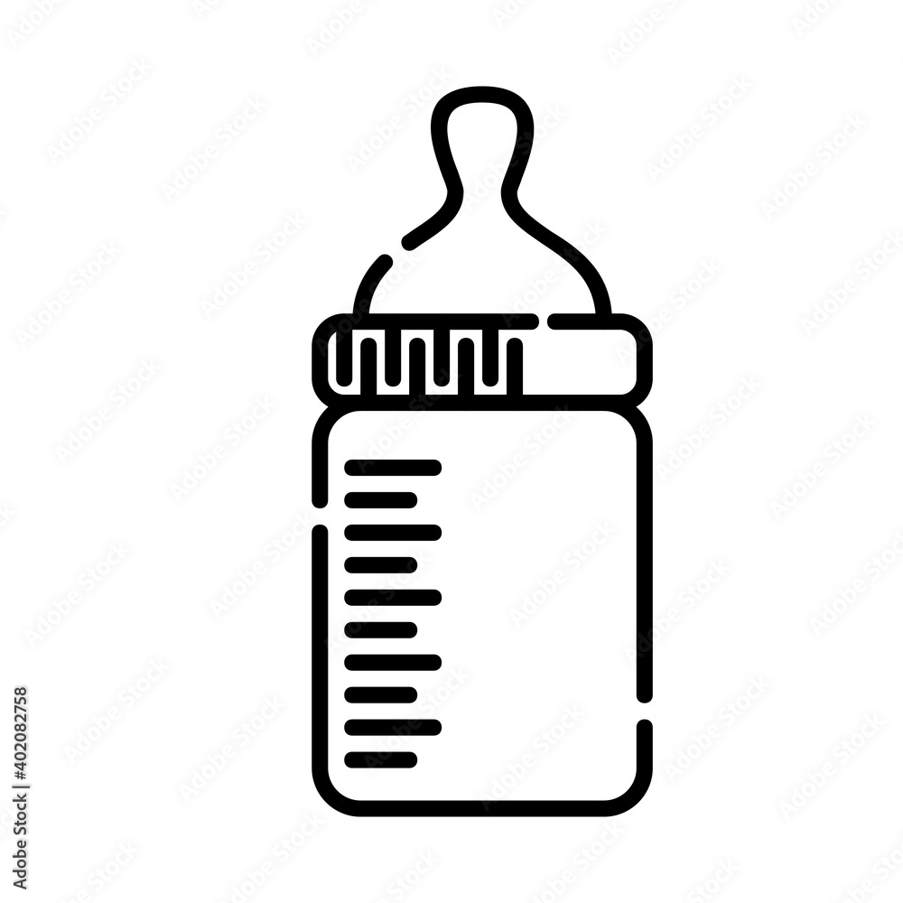 Baby bottle, Icon design, Vector, Clip art, Illustration, Line icon style. Baby bottle, Icon design, Vector, Clip art, Illustration, Line icon style.