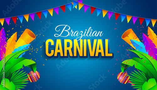 Brazilian Carnival with flah, leaf, and element celebration background