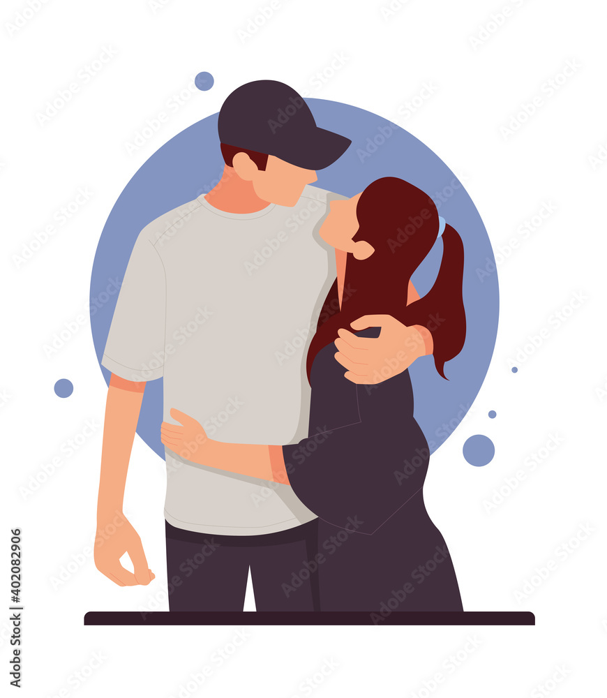 portrait of romantic couple hugging, for valentine's day. flat design concept. vector illustration portrait of romantic couple hugging, for valentine's day. flat design concept. vector illustration