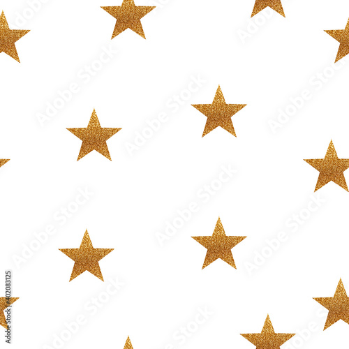 Seamless pattern with gold stars. Illustration.Yellow foil texture.