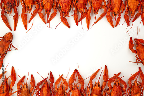 Crayfish-boiled river crayfish on a white background.Space for text.