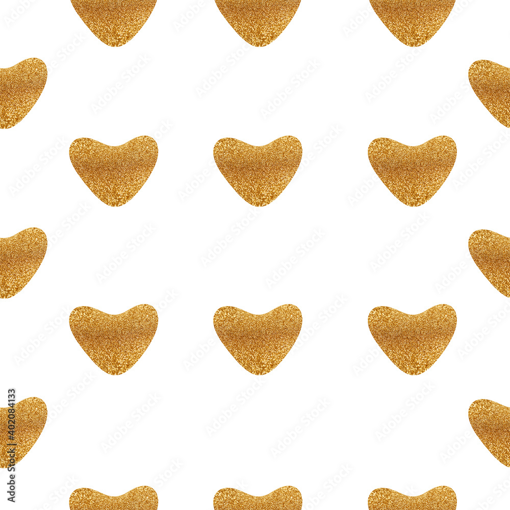 Valentines day seamless pattern background with hearts of gold