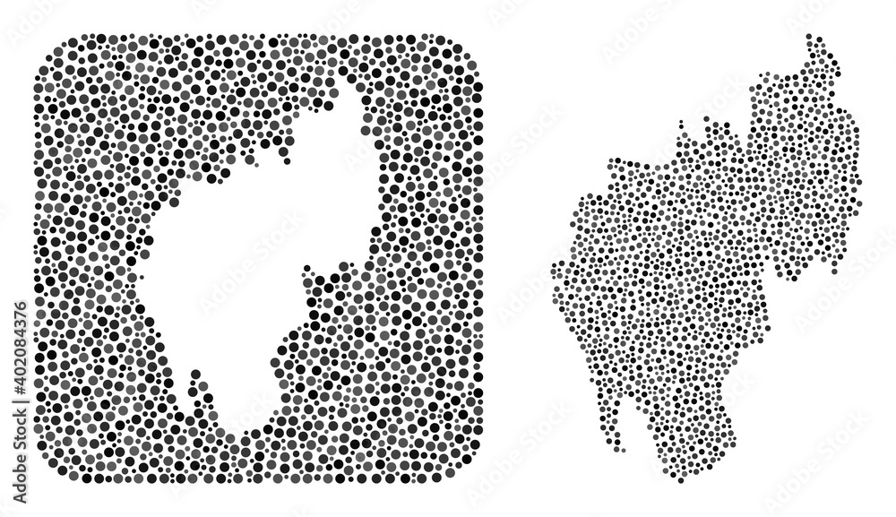 Map of Tripura State mosaic created with spheric dots and subtracted space. Vector map of Tripura State mosaic of round dots in various sizes and grey color tones. Created for education projects.