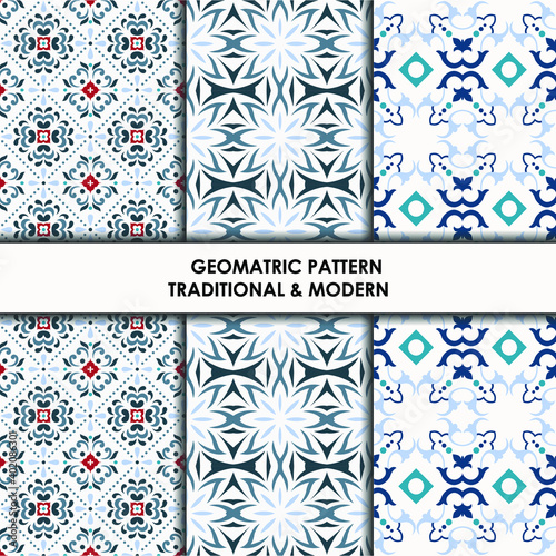 Pattern set arabic, indian, japanese, islamic motifs. Collection of 8 patterns. Mandala seamless pattern