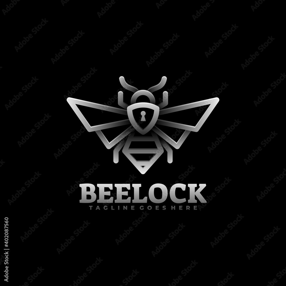 Vector Logo Illustration Bee Lock Gradient Line Art Style. Vector Logo Illustration Bee Lock Gradient Line Art Style.
