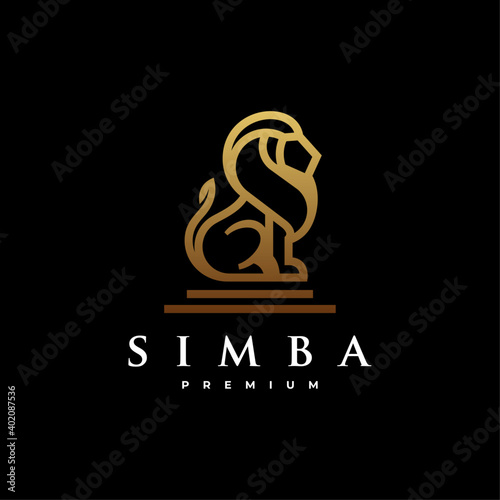Vector Logo Illustration Lion Gradient Line Art Style.