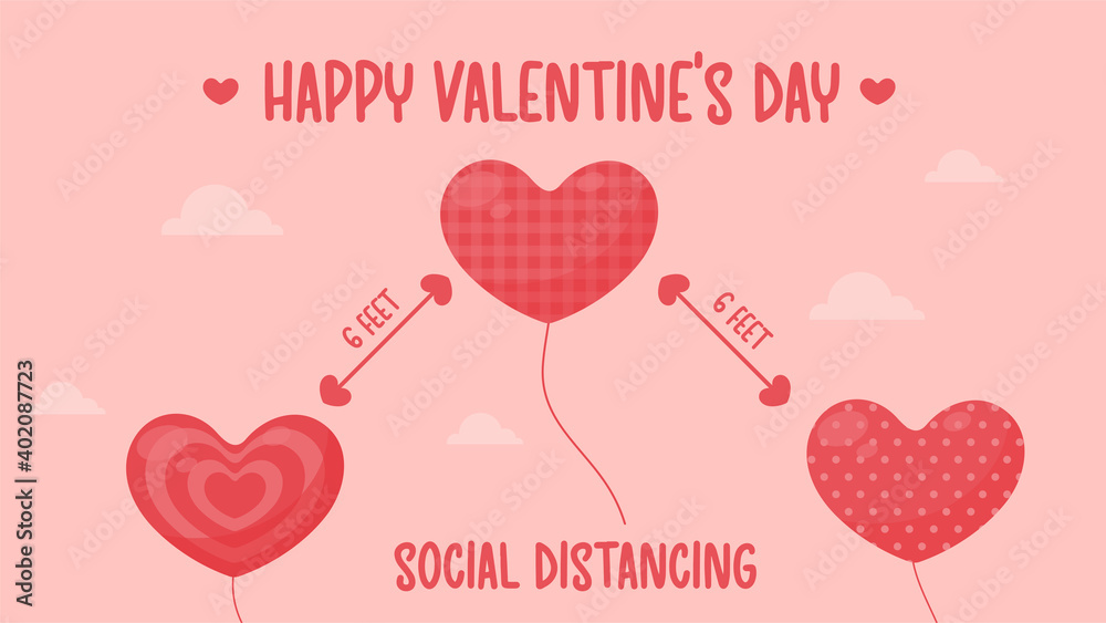 Heart shaped balloons floating away in the pink sky Valentine's Day covid-19 prevention ideas Heart shaped balloons floating away in the pink sky Valentine's Day covid-19 prevention ideas
