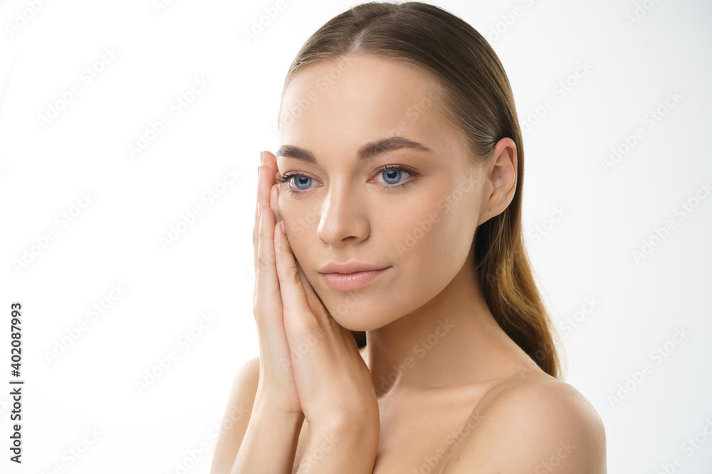 beauty model with natural make-up and healthy skin on a white background beauty model with natural make-up and healthy skin on a white background