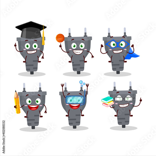 School student of black plug cartoon character with various expressions
