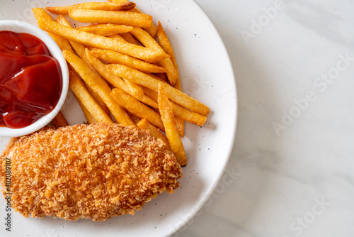 fried chicken breast fillet steak with french fries