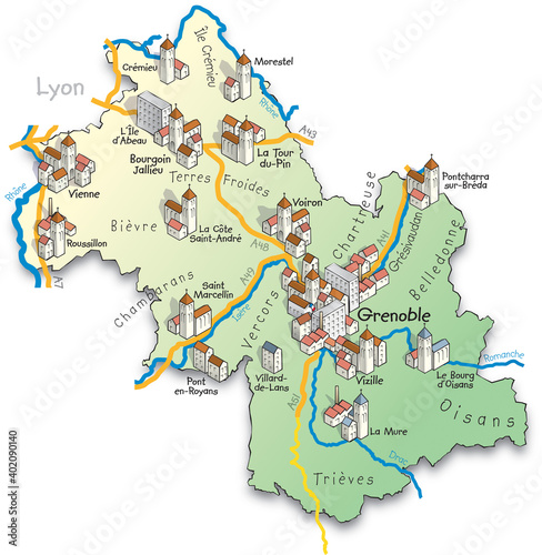 38 Carte du département de l'Isère