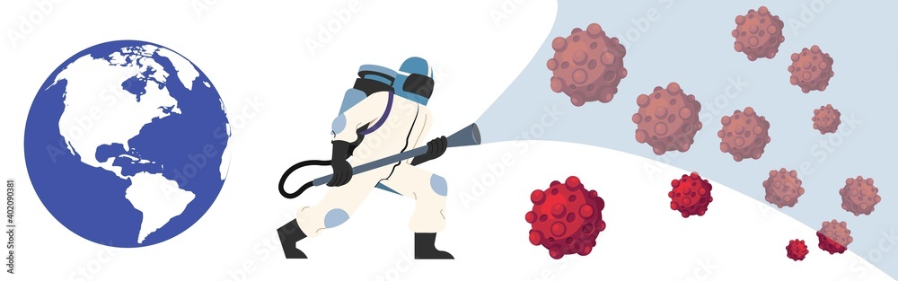 Scientist create vaccine for coronavirus Covid-19. Vector illustration concept of virus vaccination, vaccine, and cure for disease.
