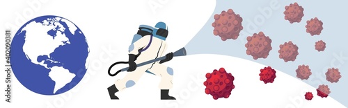 Scientist create vaccine for coronavirus Covid-19. Vector illustration concept of virus vaccination, vaccine, and cure for disease.
