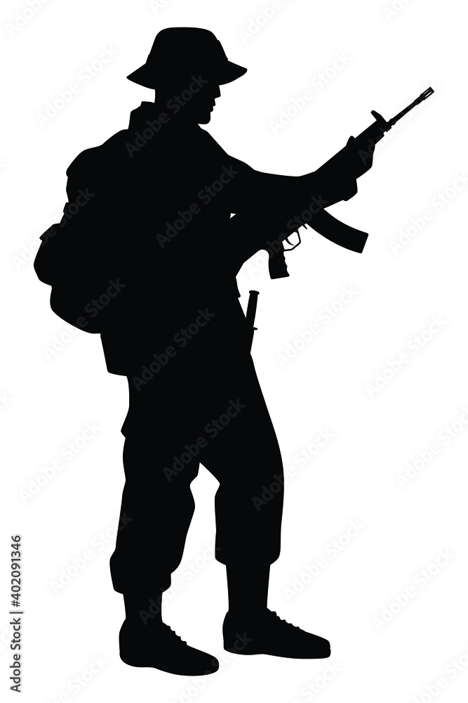 Thailand black rangers forces man with his weapon silhouette vector Thailand black rangers forces man with his weapon silhouette vector