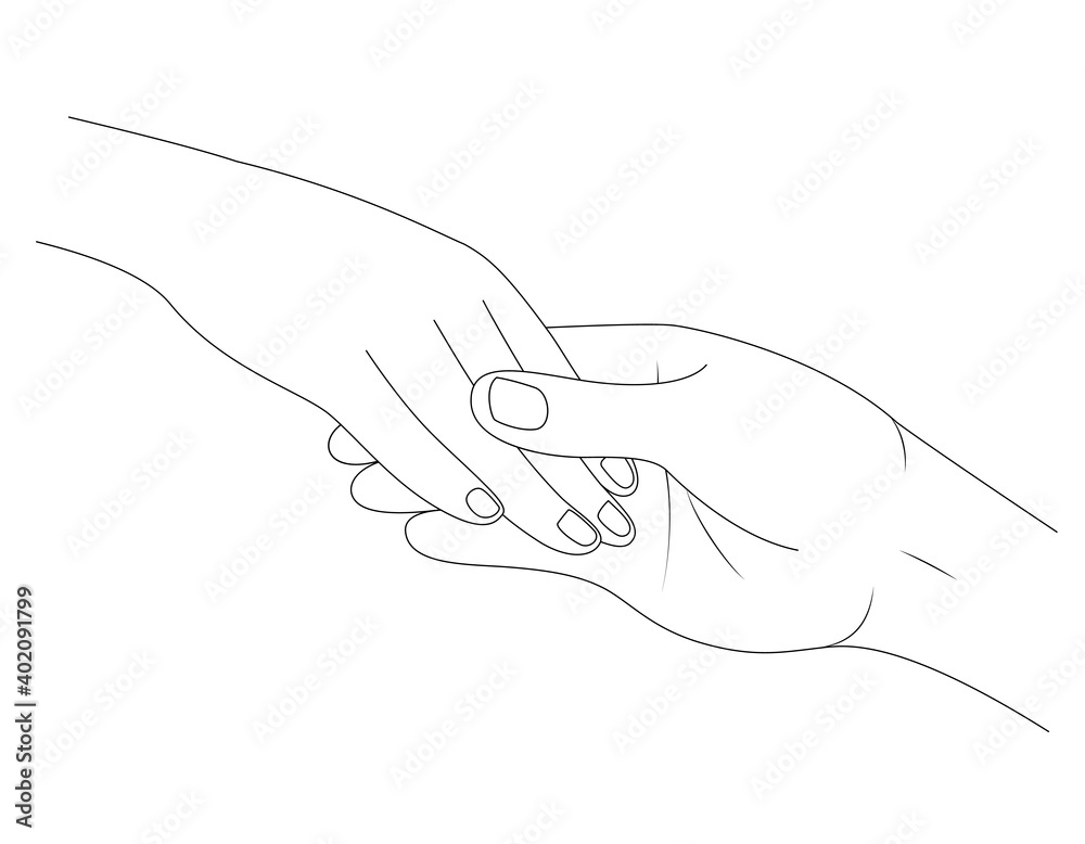 Man holding woman’s hand. Vector illustration.