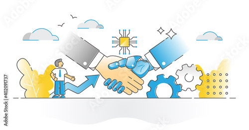 Artificial intelligence futuristic cooperation in business outline concept
