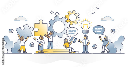 Employee engagement with work motivation and labor loyalty outline concept